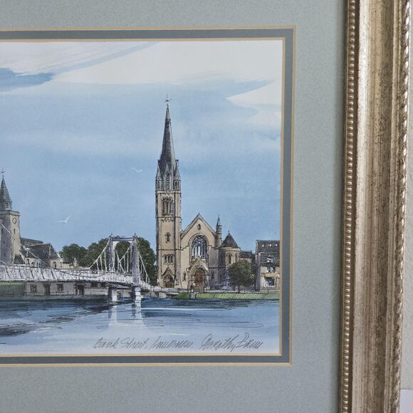 Dorothy Bruce Watercolor Framed Art Bank Street Bridge Inverness - Picture 4 of 10